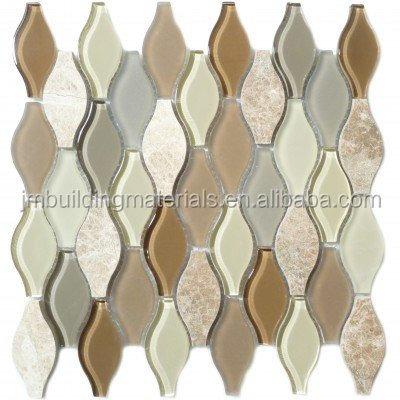 China Modern Single Shape Mix Mosaic Tile Fireplace Beige Glass Marble Polished Mosaic Tile for sale