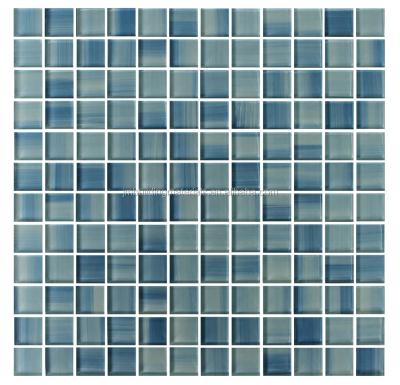 China modern skyblue crystal glass hand painted mosaic tile--hand painted mosaic for sale