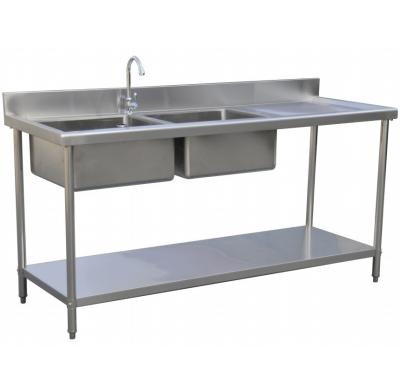 China Modern Desgin Stainless Steel Sink Kitchen Waste Collection Work Table With Double Sink Bench for sale