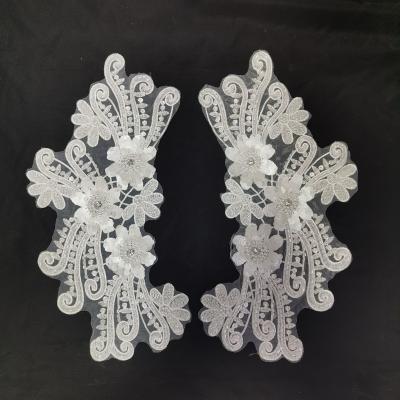 China White Pearl Different Sequin Trim Lace Trim Wedding Design 3D Flower Custom Embroidered Bridal Corsage for sale