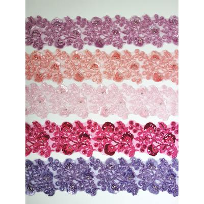 China new design 3D wholesale rhinestone trim embroidery beaded sequined lace trim embroidered lace trim for sale