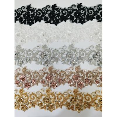 China 3D Flower Pattern Gold Sequin Trim Embroidered Clothing Accessories Trimming Sequin Lace Trim for sale