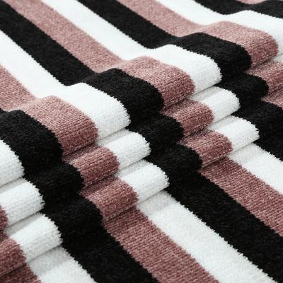 China Best Price Soft Custom Colored Yarn Dyed Chenille Stripe Knit Fabric 100% Polyester Sweater Fabric For Cloth for sale