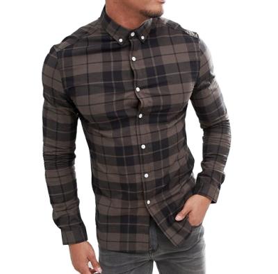 China QUICK DRY Mens Flannel Check Customized Brown Long Sleeve Wholesale Fashion Button Up Shirt for sale