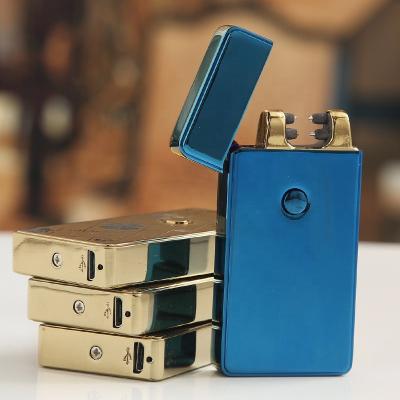 China Electronic/Electric Rechargeable Black Silver Blue Custom Dual Arc Lighter USB Arc Lighter USB Coil Arc Lighter Case for sale