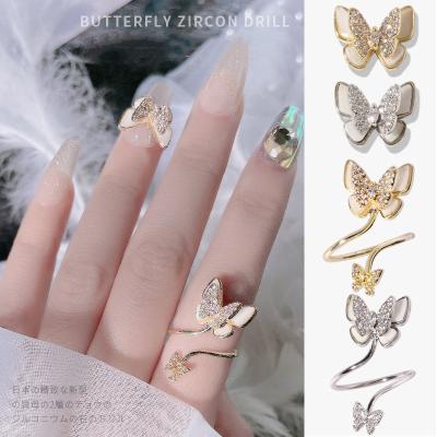 China Newest Nail Art Decoration Supplies Factory Direct Double Layer Fritillary Butterfly Diamond Ring Super Flash Manicure Jewelry New Nails Charming 3dNail Decoration Art for sale