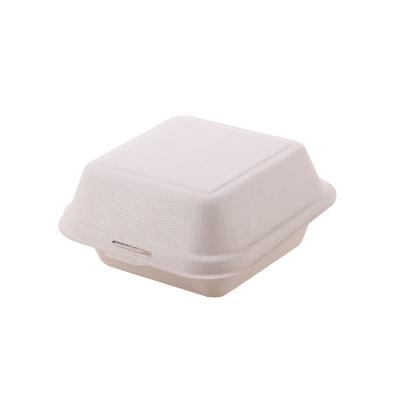 China Top Block Wholesale Biodegradable Take Away Biodegradable Sugarcane Bagasse Paper Pulp Hamburger Box for sale