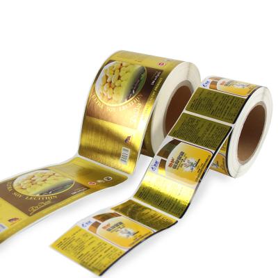 China Waterproof Custom Printing Roll Labels Transparent Clear Gold Foil Self Adhesive Private Sticker for sale