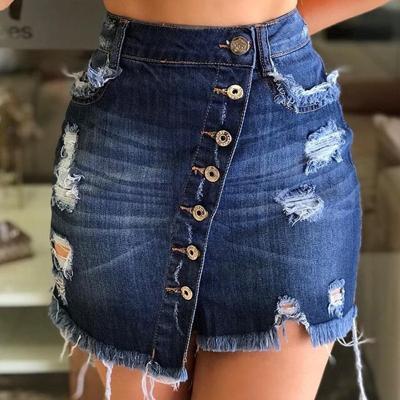 China Latest Fashion Breathable Women Ladies Clothes Hole Button Mini Jeans Skirts For Summer for sale