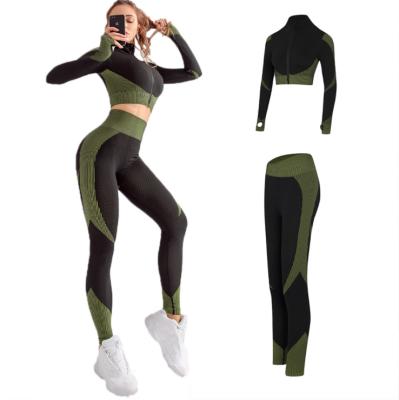 China Breathable Seamless Yoga Crop Women's Fitness Top Pants 2 Piece Workout Equipments Active Running Sportswear Long Sleeve Yoga Sets for sale