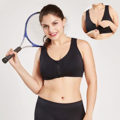 China Breathable Customize Ladies Nude Sports Bra Plus Size Yoga Bra Workout Tops Front Zip Gym Clothing Fitness Wear With Customer Logo for sale