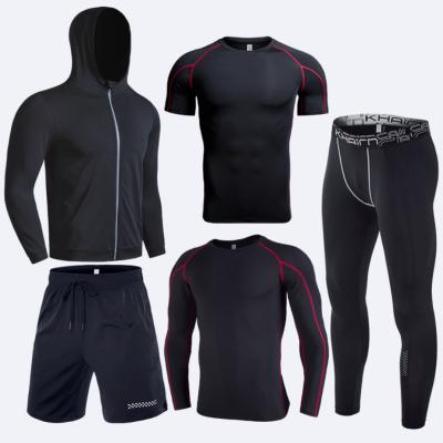 China Viable Customize Fitness Hoodie Running Equipment Gym Clothing Gym Wear Workout Suit 5 Piece Jogging Sweatsuit Sets For Men for sale