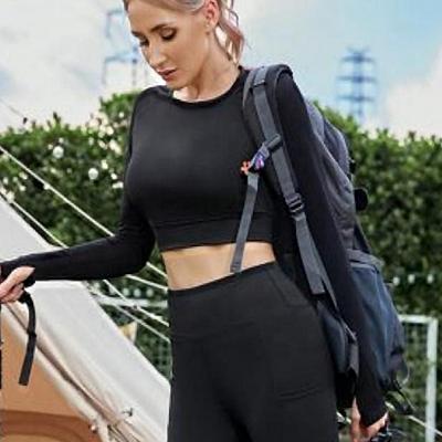 China Breathable Sport Wear Two Piece Fitness Active Gym Suit Running Long Sleeve Top And Tight Panty Yoga Exercising Set For Women for sale