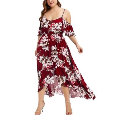 China Viable Women's Plus Size Boho Waist High Floral Chill Short Sleeve Maxi Casual Dress Elegant Split for sale