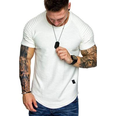 China QUICK DRY Mens Muscle T Shirt Pleated Raglan Sleeve Bodybuilding Gym Tee Fashion Workout Shirts Hippie Short Shirt for sale