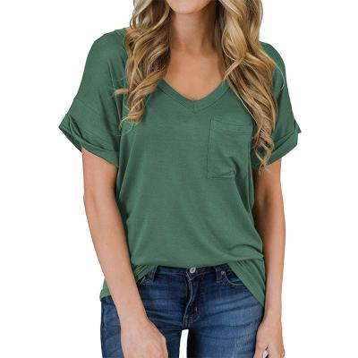 China New QUICK DRY V-Neck Solid Color Curved Causual Short Sleeve T-Shirt With Pocket for sale