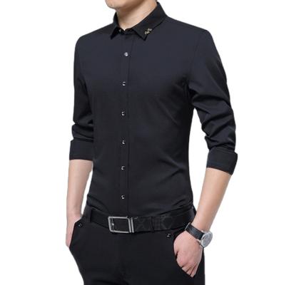 China Men's Iron Processing Long Sleeve Slim Fit Solid Formal Elastic 5XL Customized Autumn Anti-Shrink Non Embroider Business Shirt for sale