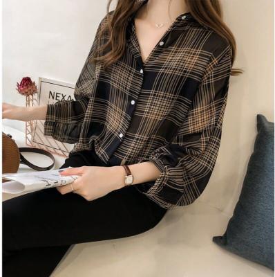 China Customized Stripe Long Sleeve Trend Top Casual Button Lapel Womens Fashion Blouse for sale