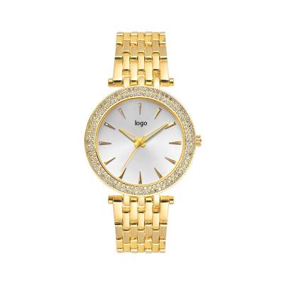 China Wholesale Cheap Water Resistant Ladies Watch Customized Logo Gold Wrist Watch Steel Band Set Quartz Watch For Women for sale