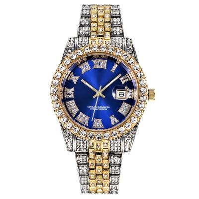 China Water Resistant Women Diamond Watch Alloy Bracelets Wristwatch Set Luxury Bling Hip Hop Iced Out Quartz Watch Set for sale