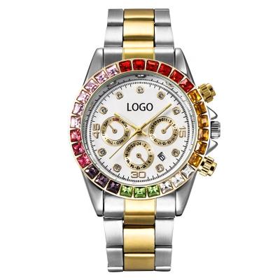 China New Design 2022 Automatic Date Hand Watch Metal Strap Band Charm Girl's Wristwatch Colored Diamond Dial Quartz Watches for sale