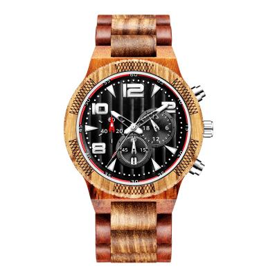 China Hot Selling Luxury Custom Logo Wood Winder Mens Automatic Date Wrist Watches Chronograph Quartz Wooden Watch for sale