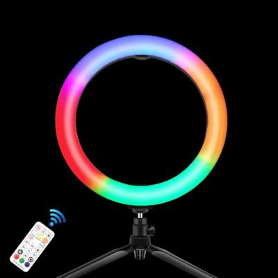 China Self Broadcasting/Remote Operation/YouTube/TikTok Live Video Streaming 10.0 Inch Curved RGB Outdoor Ring Light With Tripod USB RGBW Dimmable LED Remote Control RGB Selfie Ring Light for sale