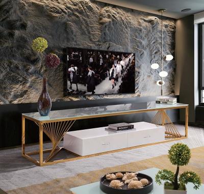 China Modern Gold Frame Modern Marble TV Top Rack Cabinet for sale