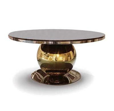 China Modern Italian light luxury glass surface round table stainless steel light luxury tea table for sale