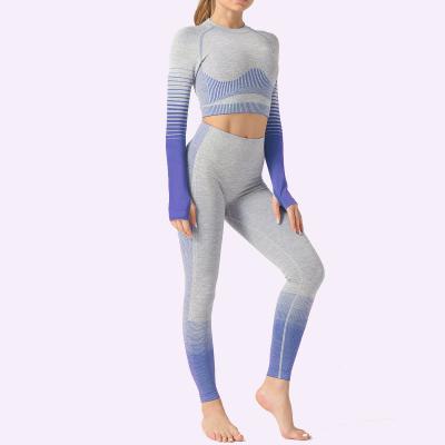 China 8 Color New Arrival Breathable Fitness Active Long Wear Ribbed Sleeve Ombre Yoga Leggings Set for sale