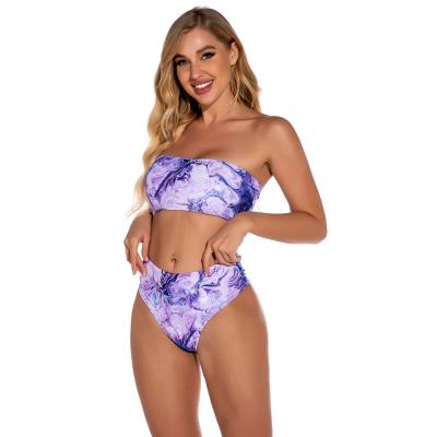 China 2021 Breathable New Amazon Hit Beach Swimming Pool Swimwear Tie Dye Fashion Two Pieces Bikini for sale