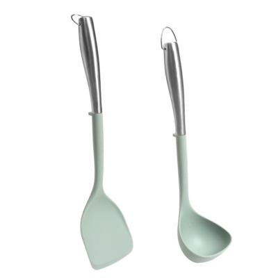 Cina Cucina in acciaio inossidabile in silicone utensili da cucina Set 2 pezzi Flessibile utensili da cucina a testa in silicone con spatola, cucchiai in vendita