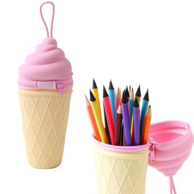 China Cute Ice Cream Silicone Pencil Pen Case Pencil Pouch Stationery Pen Holder For Students School Supplies Christmas Gift for sale