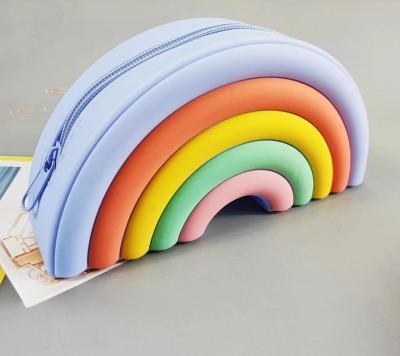 China Rainbow Pop Shoulder Purse Fidget Toys Bag Sensory Silicone Rainbow Clouds Backpack For Girls Pencil Pen Case Kids Gifts for sale