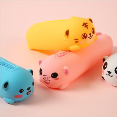 China Pig Silicone Cartoon Pencil Box For Boys And Girls Stationery Case Pencil Pouch Makeup Bag School Supplies For Kids for sale