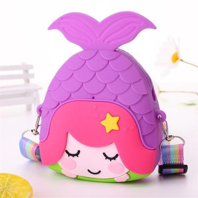 China Mermaid Kids Crossbody Bag Coin Purse Silicone Shoulder Bag Handbag With Wide Adjustable Strap Makeup Bag Big Pop Purse for sale