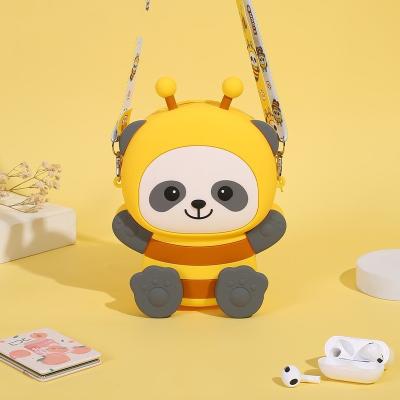 China Cartoon Bee Silicone Coin Bag  Makeup Bag Crossbody Shoulder Bag Handbag For Kids Pencil Pouch Case School Supplies for sale