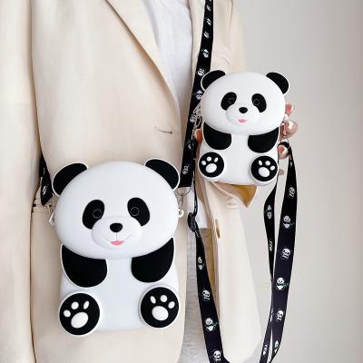 China Panda Durable Compact Silicone Coin Bag With Zip Closure Crossbody Shoulder Bag Coin Wallet Bag School Office Supplies for sale