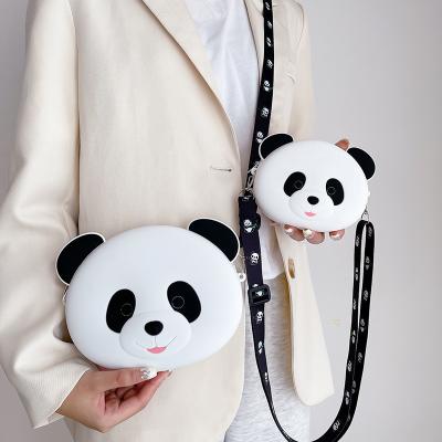 China Panda Durable Silicone Pencil Case For Kids Crossbody Purse Bag Shoulder Handbag Coin Wallet Bag Makeup Storage Bag for sale