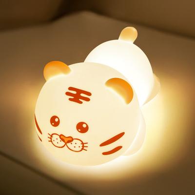 China Cute Tiger Silicone Night Light LED Novelty Lamp 3 Level Dimmable Nursery Nightlight USB Rechargeable Timing Sleep Lamp for sale