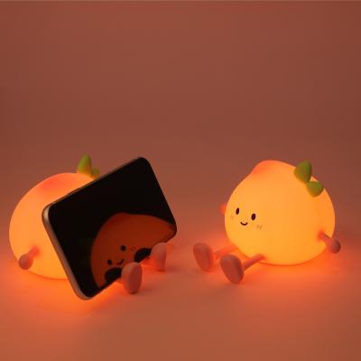 China Cute Peach Night Light For Kids Soft Silicone Sleep Light With USB Rechargeable Touch Sensor Nightlights For Kids Room for sale