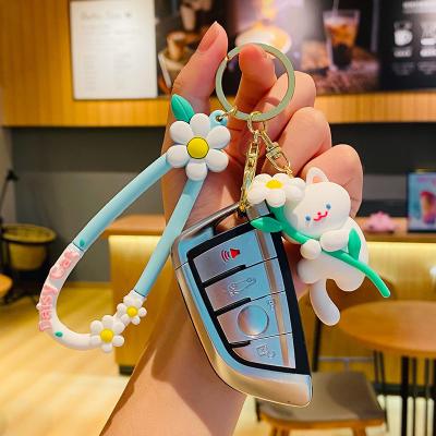 China Customized Silicone Keychain Accessory Cat Flower Cute Cartoon Soft Silicone Keychain Charms for sale