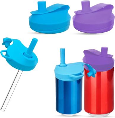 China 4 Envases de silicona de lata de soda con tapas de paja, cubiertas de lata de soda con tapa de paja de silicona libre de BPA reutilizable para adaptarse al estándar para bebidas enlatadas, cerveza, jugo, seltzer en venta