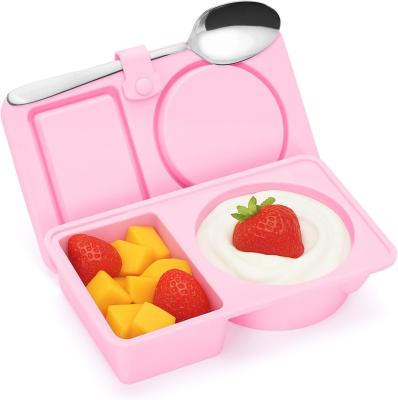 China Contenedores de bocadillos reutilizables de silicona con tapas, 3 paquetes de doble / 2 compartimientos Contenedor de caja de bocadillos para salsa de ensalada, contenedores de condimentos con tapas para control de porciones, viajes, picnic en venta