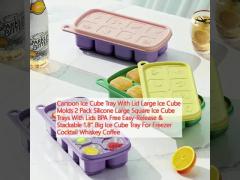 Cartoon Ice Cube Tray With Lid Large Ice Cube Molds 2 Pack Silicone Large Square Ice Cube Trays With Lids BPA Free Easy-Release & Stackable 1.8‘‘ Big Ice Cube Tray For Freezer Cocktail Whiskey Coffee