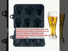 Ice Cube Tray 3D Skull Ice Mold-2Pack Easy Release Silicone Mold 8 Cute And Funny Ice Skull For Whiskey Cocktails And Juice Beverages Black Ice Mold For Freezer BPA Free Dishwasher Safe 