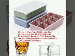 Silicone Ice Cube Trays 3 Pack Large Size Silicone Ice Cube Molds With Leak Proof Removable Lid Square Ice Cube Tray And BPA Free For Cocktail,Whiskey Stackable Flexible Ice Cube Maker For Baby Food