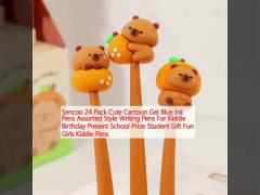Sencoo 24 Pack Cute Cartoon Gel Blue Ink Pens Assorted Style Writing Pens For Kiddie Birthday Present School Prize Student Gift Fun Girls Kiddie Pens 