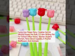 Funny Live Flower Pens, Creative Gel Ink Silicone Flower Pen Bulk, 0.5 Mm Writing Pen For School Office Home, Teacher Student Women, Party Decor Supplies, 6 Pcs/Set (Bellflowers And Animals)
