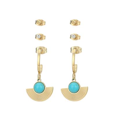 China New TRENDY Stainless Steel Stud Earrings Set Fashion Turquoise Titanium Steel Pendant Earrings for sale